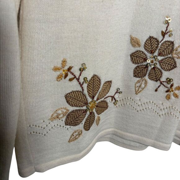 Alfred Dunner Sweater Women's Petite Medium Embroidered Rhinestone Knit - Picture 4 of 10